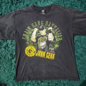 Vintage WWE John Cena Chain Gang Battalion T-Shirt Black Y2K Era
